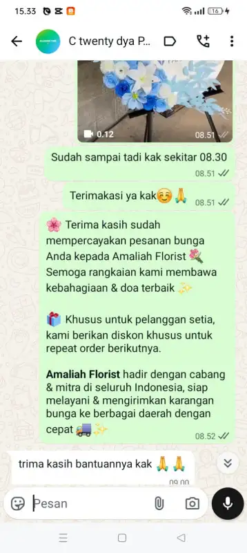 Testimonial krans bunga SINJAI